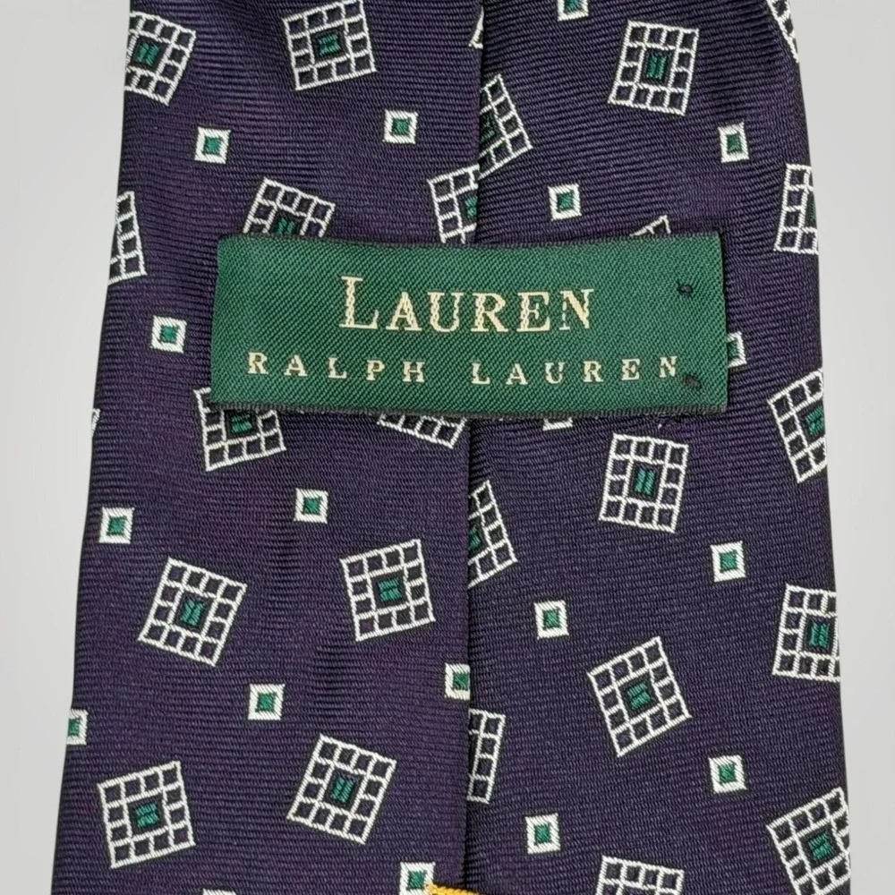 Lauren Ralph Lauren Silk Tie Purple Geometric USA Made‎ Classic Mens OS